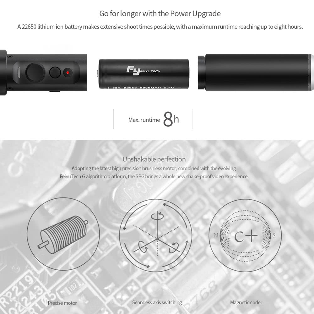 FeiyuTech SPG NEW VERSION - 3 Axis Splash Proof Smartphone & GoPro Handheld Gimbal Stabilizer FeiyuTech SPG NEW VERSION - 3 Axis Splash Proof Smartphone & GoPro Handheld Gimbal Stabilizer